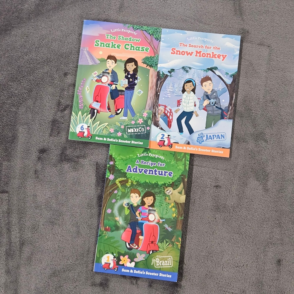 Little Passports Lot of 3 Sam & Sofia's Scooter Stories‎ Mexico Japan Brazil